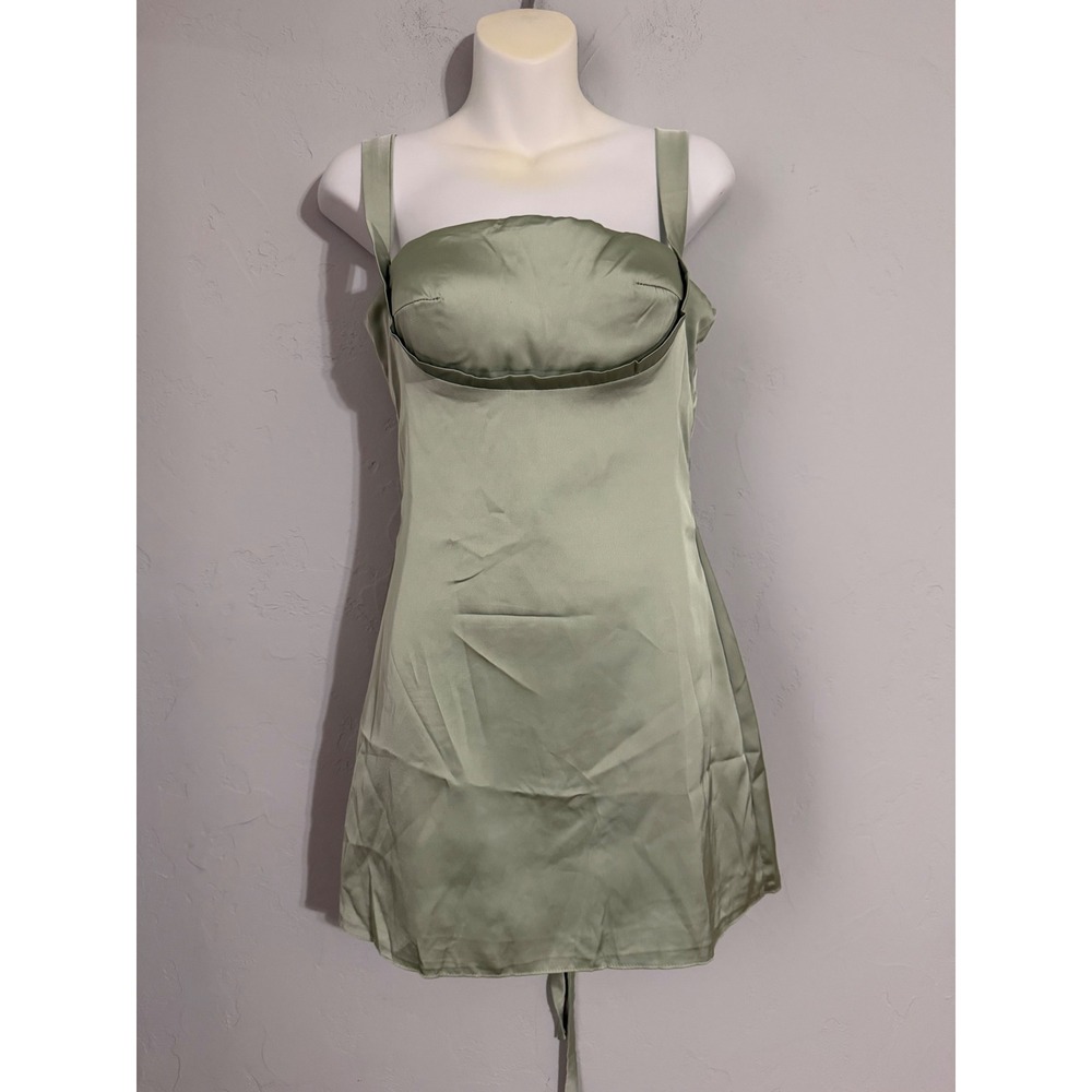 Fashion Sage Green Satin‎ Corset Lace Up Back Mini Dress Sleeveless 313815 NEW